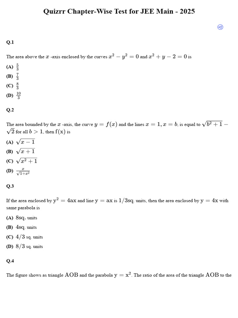 JEE Main 2025 Chapter-Wise Quiz | PDF | Geometric Objects | Elementary ...