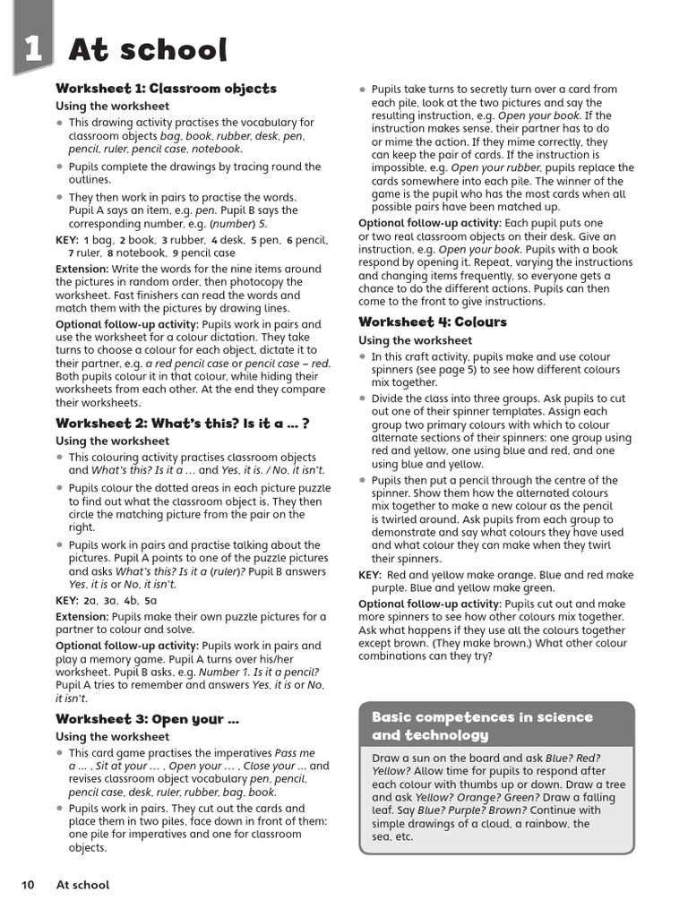 Classroom Objects Worksheets for Kids | PDF