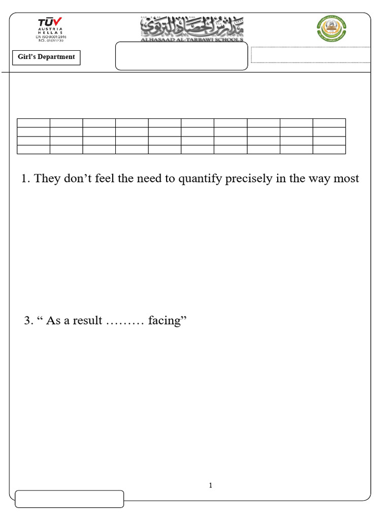 First Semester Midterm Exam Answer Sheet | PDF