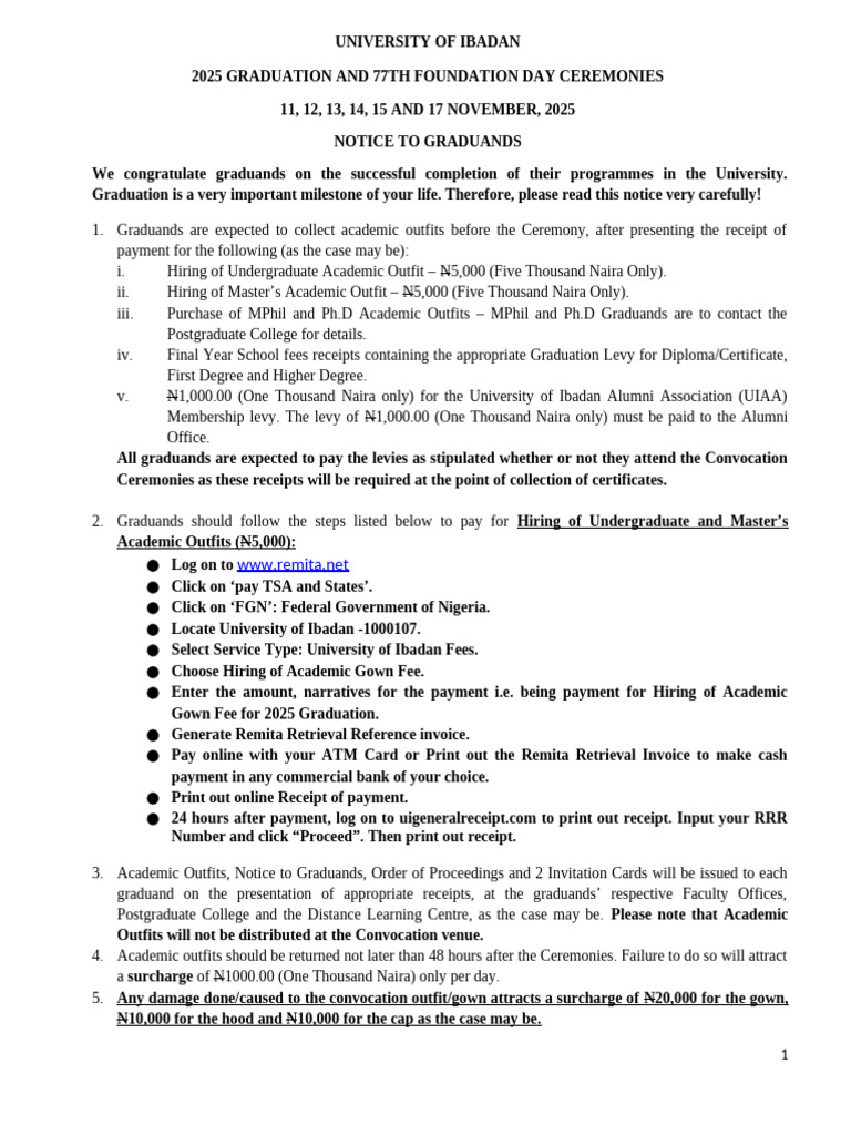 2025 Convocation Notice To Graduands - 022656 | PDF