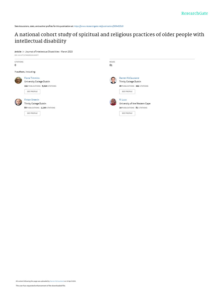 Spiritual Practices in Older Adults with Disabilities | PDF | Logistic ...