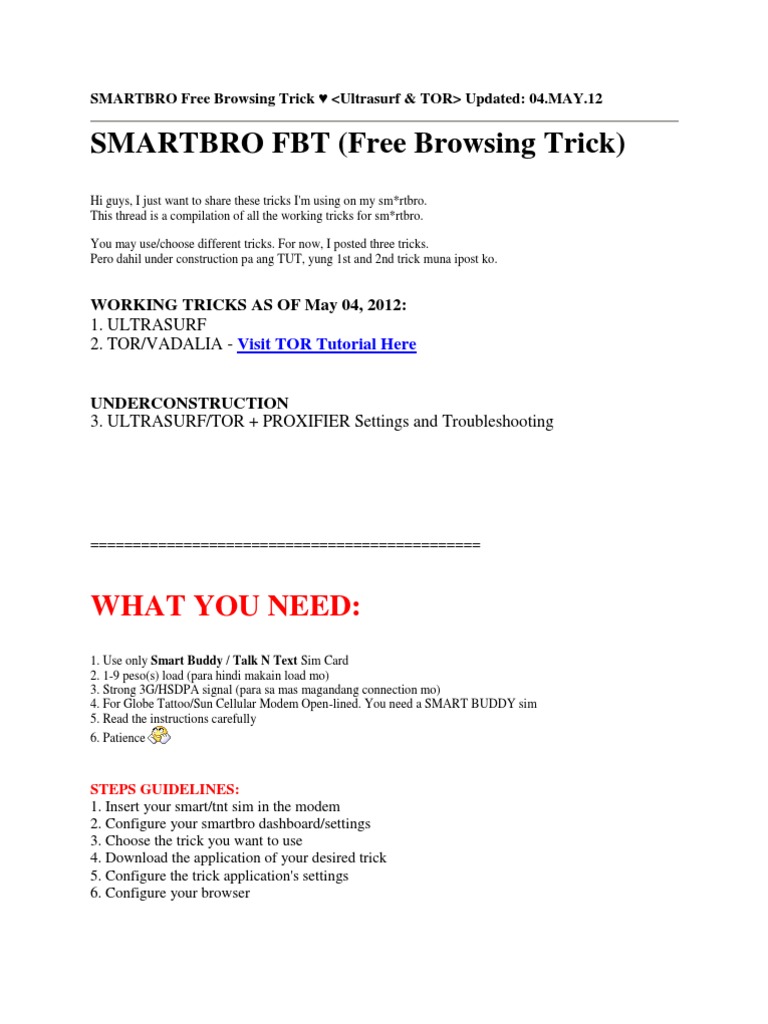 SmartBro Free Browsing Tricks Guide | PDF | Proxy Server | Tor ...