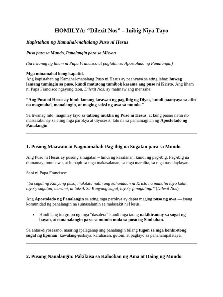 Homilya Sa Mahal Na Puso Ni Hesus | PDF