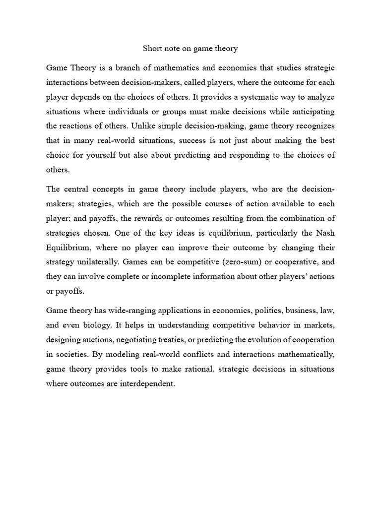 Introduction to Game Theory Concepts | PDF