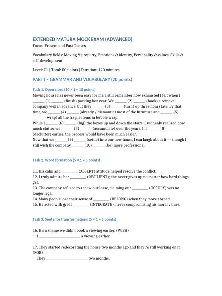 Extended Matura Exam: Grammar Focus | PDF