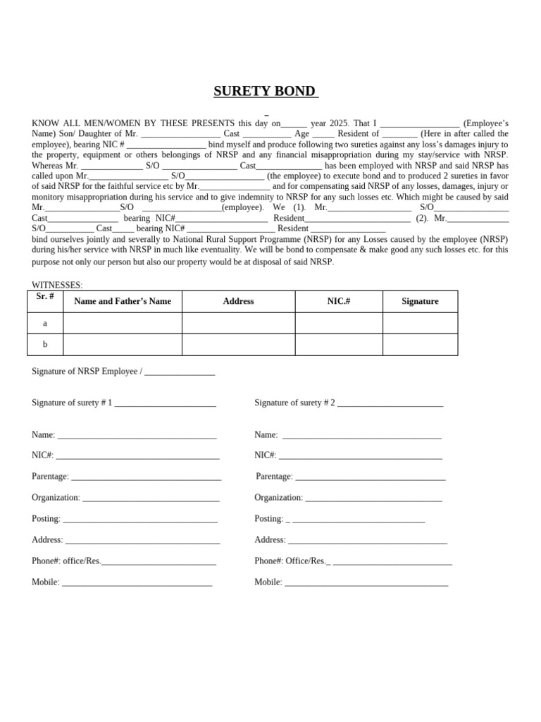 Employee Surety Bond Template | PDF | Surety | Civil Law (Legal System)