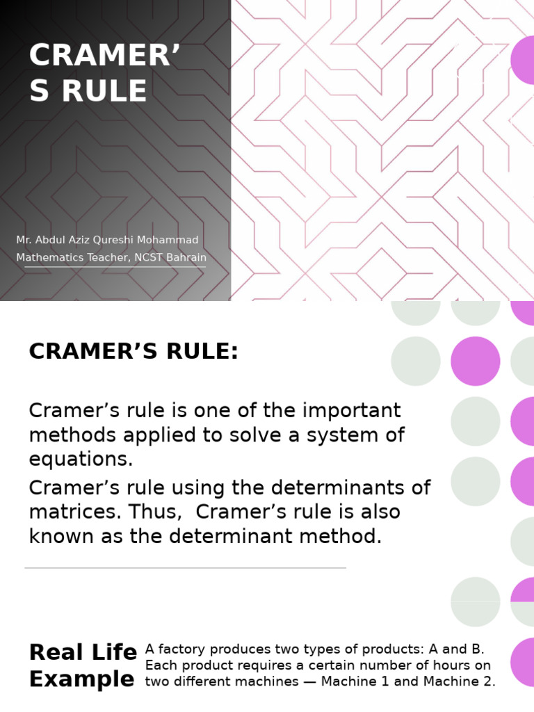 PPT-7 Cramer's Rule | PDF