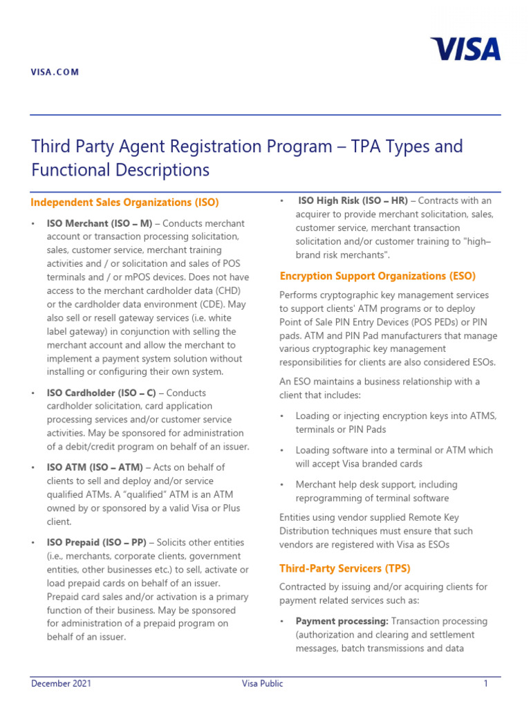 Visa TPA Program Overview and Types | PDF | Point Of Sale | Visa Inc.