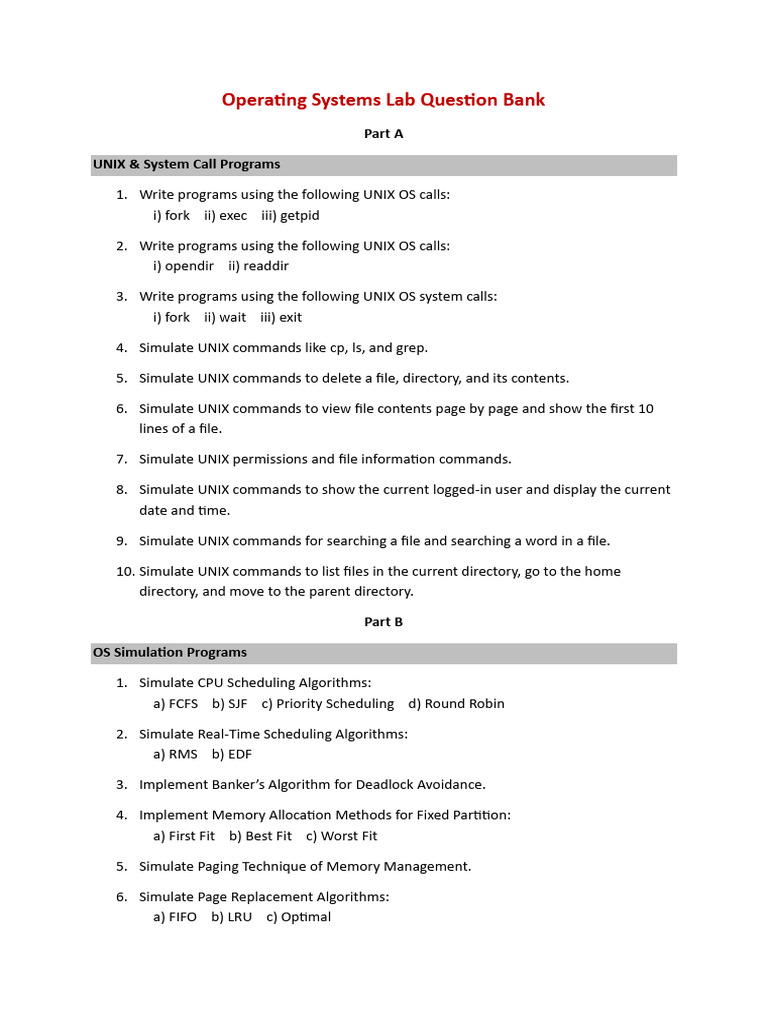 UNIX & OS Simulation Programs Guide | PDF