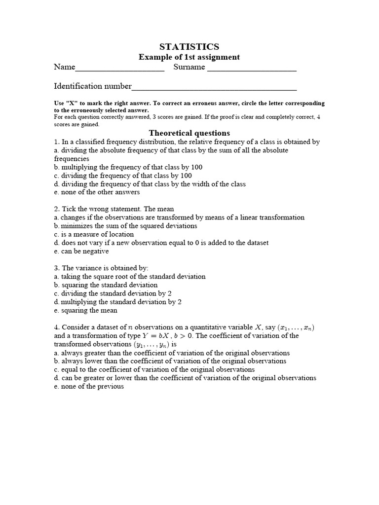 Second Example of The First Assignment | PDF | Coefficient Of Variation ...