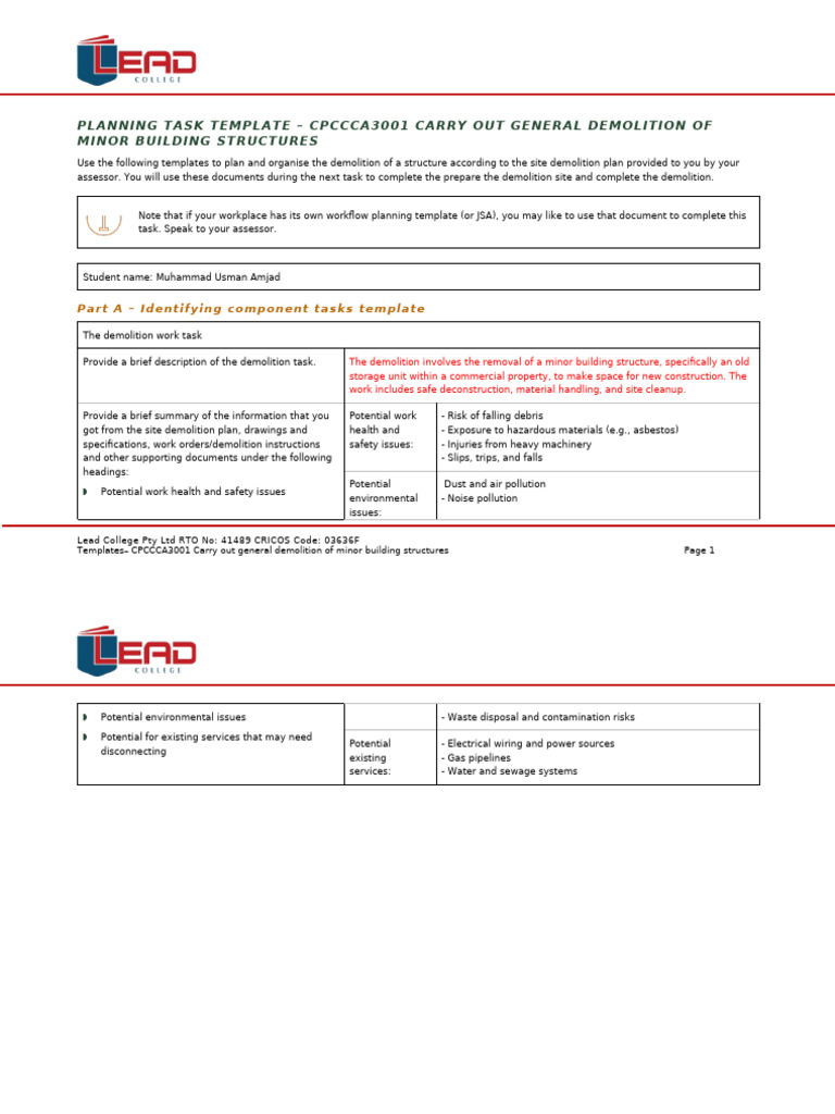 Demolition Planning Template for Minor Structures | PDF | Demolition ...