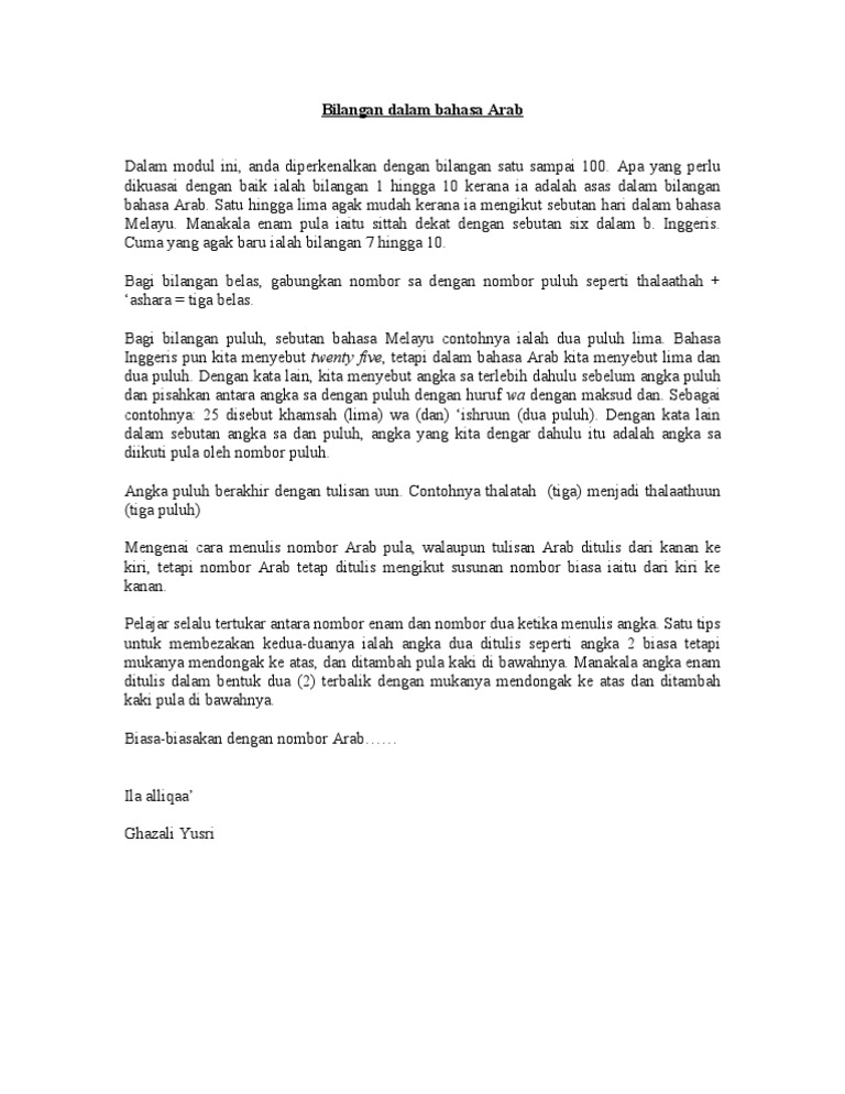 Bilangan Dalam Bahasa Arab Pdf