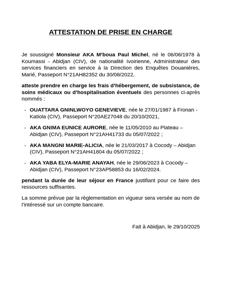 Attestation de prise en charge en France | PDF
