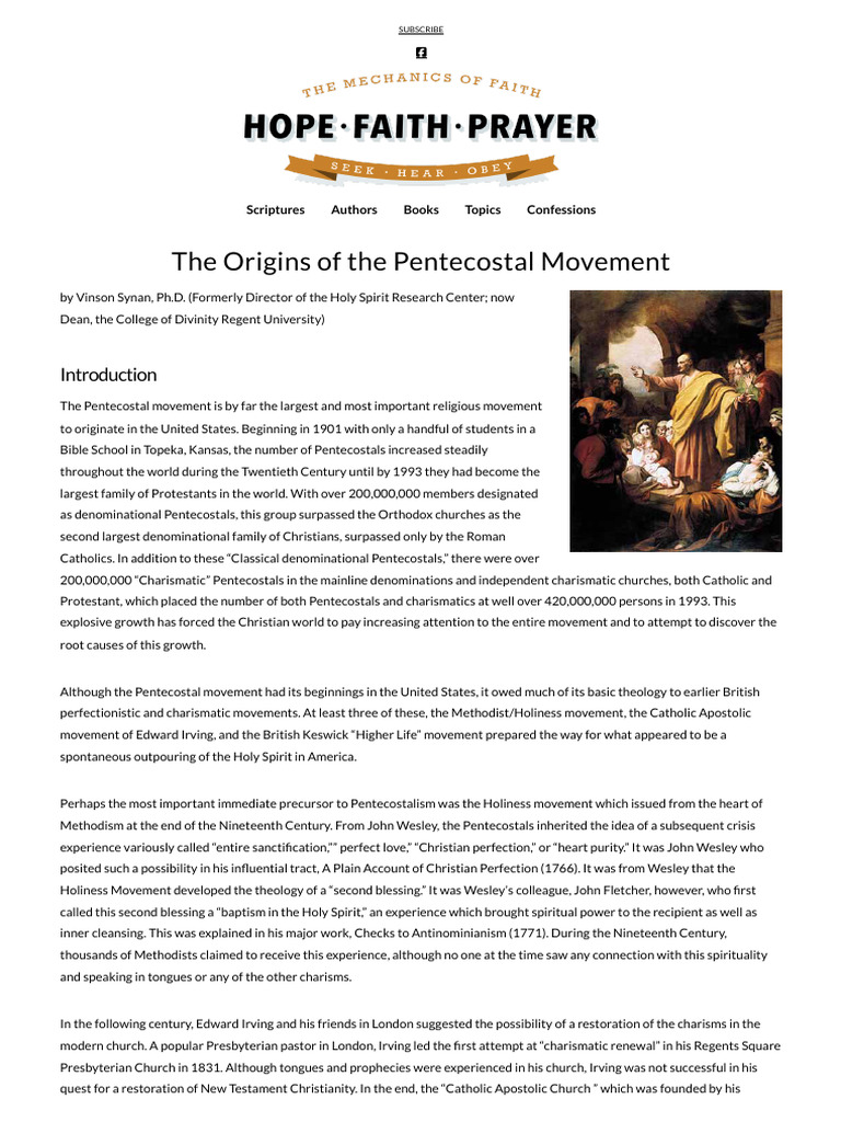The Origins of The Pentecostal Movement - HopeFaithPrayer | PDF ...