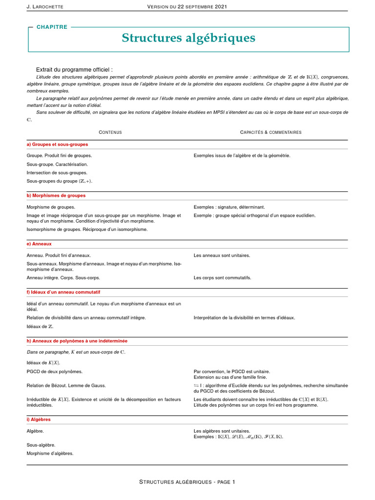 Structures algébriques en algèbre | PDF | Polynôme | Anneau (mathématiques)