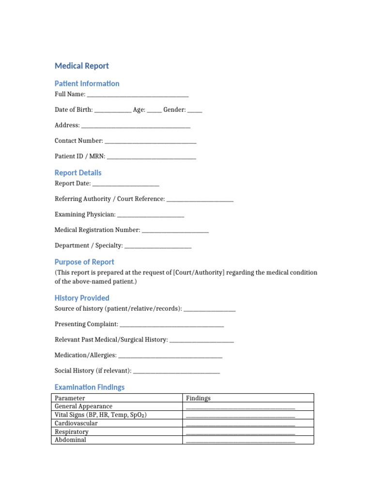 Medical Report for Court Evaluation | PDF | Medical Diagnosis | Medical ...