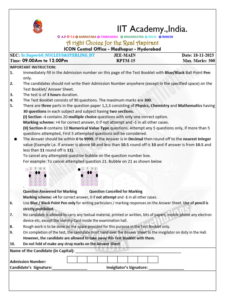 JEE-Main Test Instructions & Syllabus | PDF | Magnetic Field | Gases