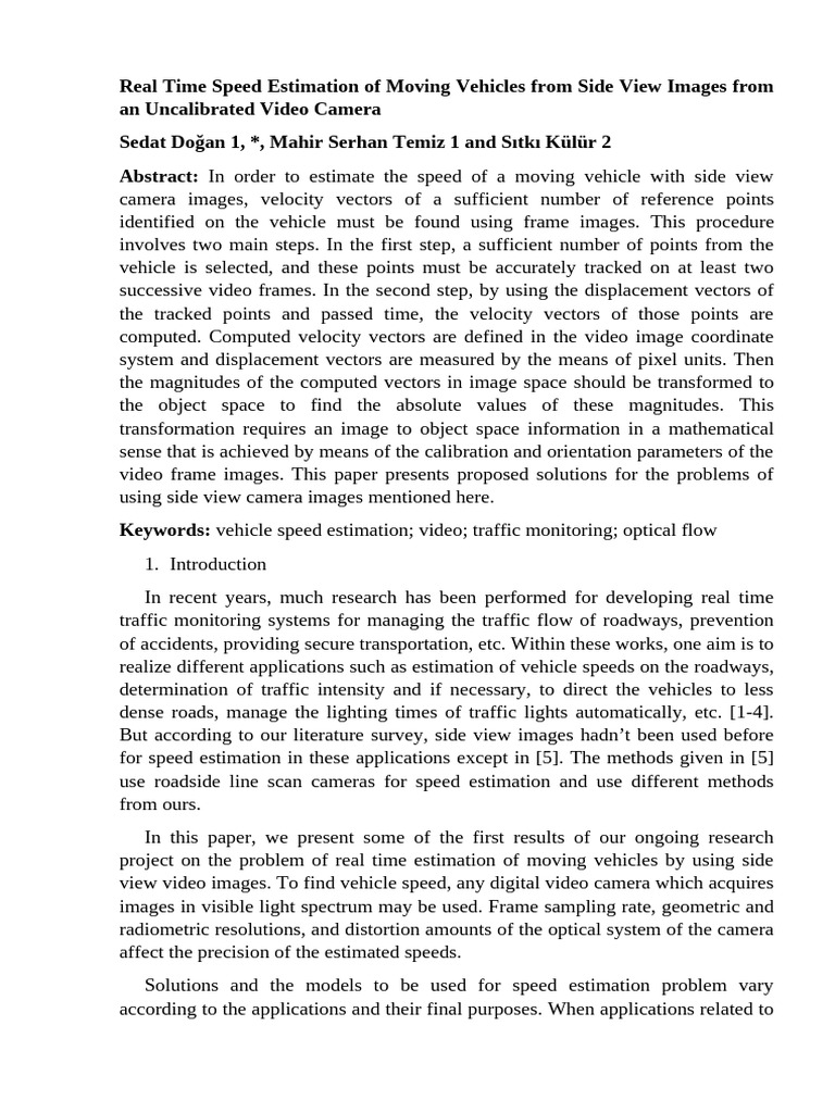 Real-Time Vehicle Speed Estimation | PDF | Euclidean Vector | Camera