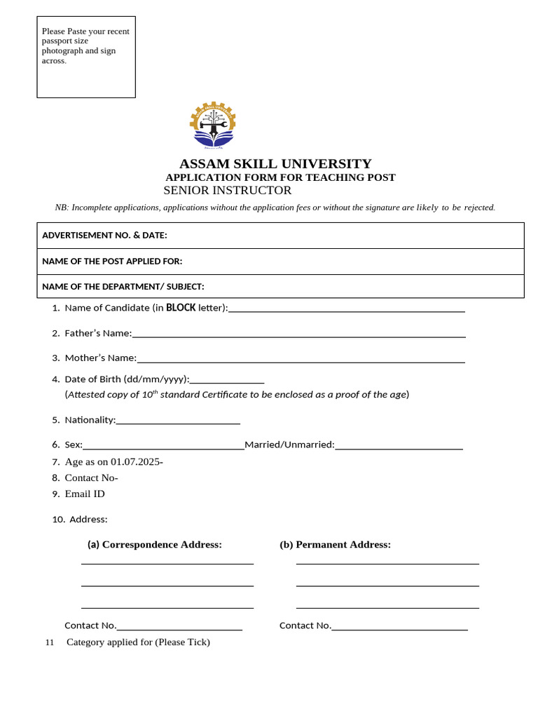 Senior Instructor Application Format 68f48e1c9a58b | PDF