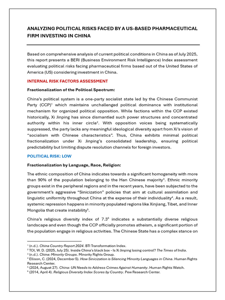 Political Risks for US Pharma in China | PDF | China | World Politics