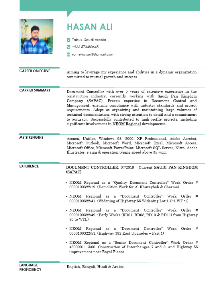 CV of Hasan Ali Mamun (Document Controller) | PDF | Microsoft | Software