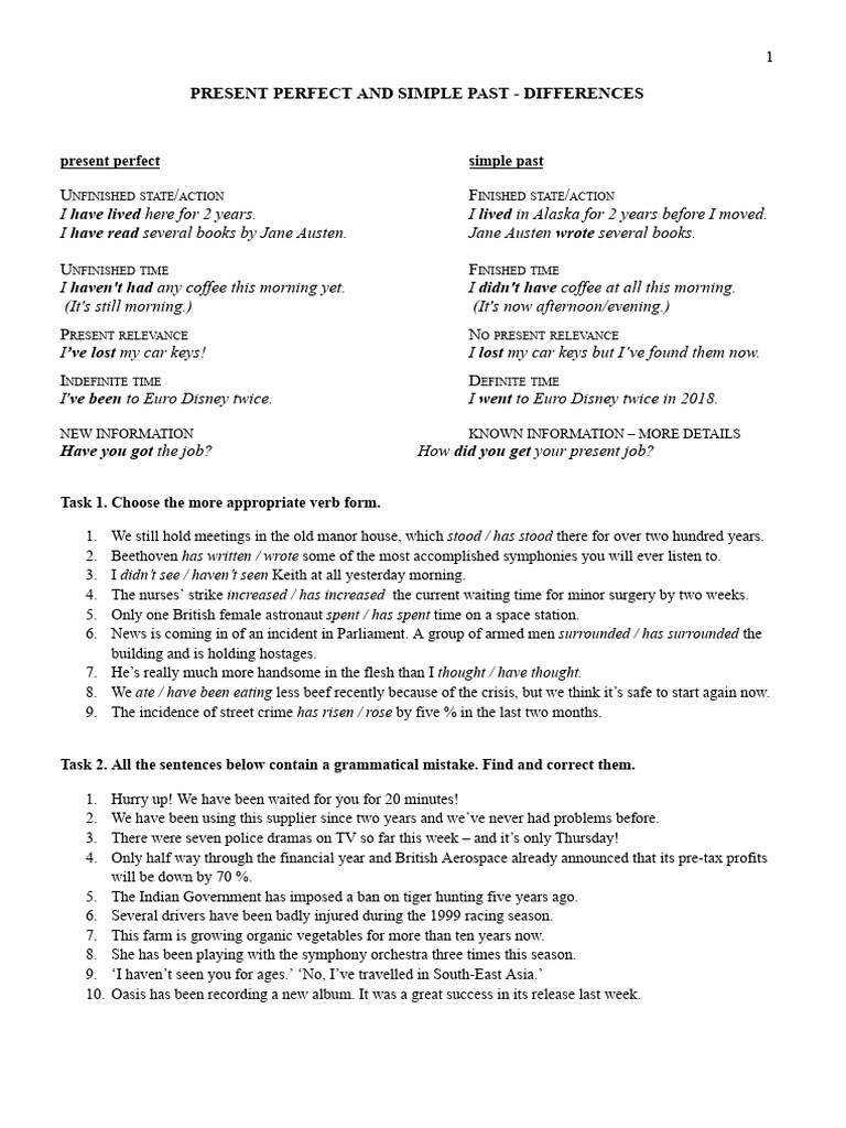 Extramural Handout 3 Present Perfect Vs Simple Past | PDF | Linguistics