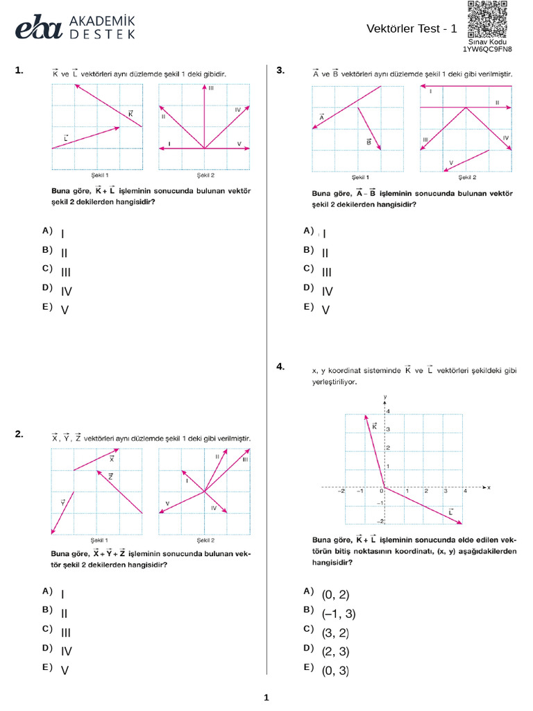 Vektörler Test 1 | PDF