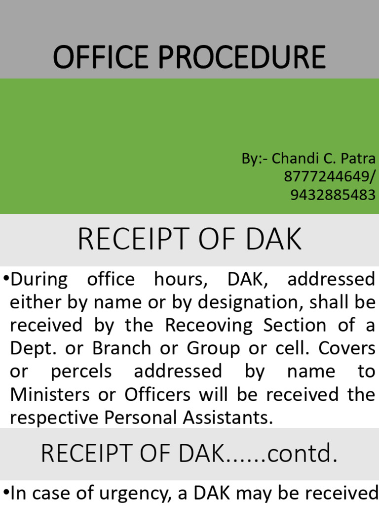 Office DAK Receipt Procedures Guide | PDF