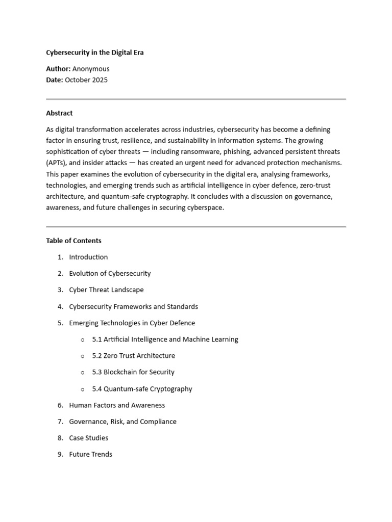 Cybersecurity Trends in the Digital Era | PDF | Security | Computer ...