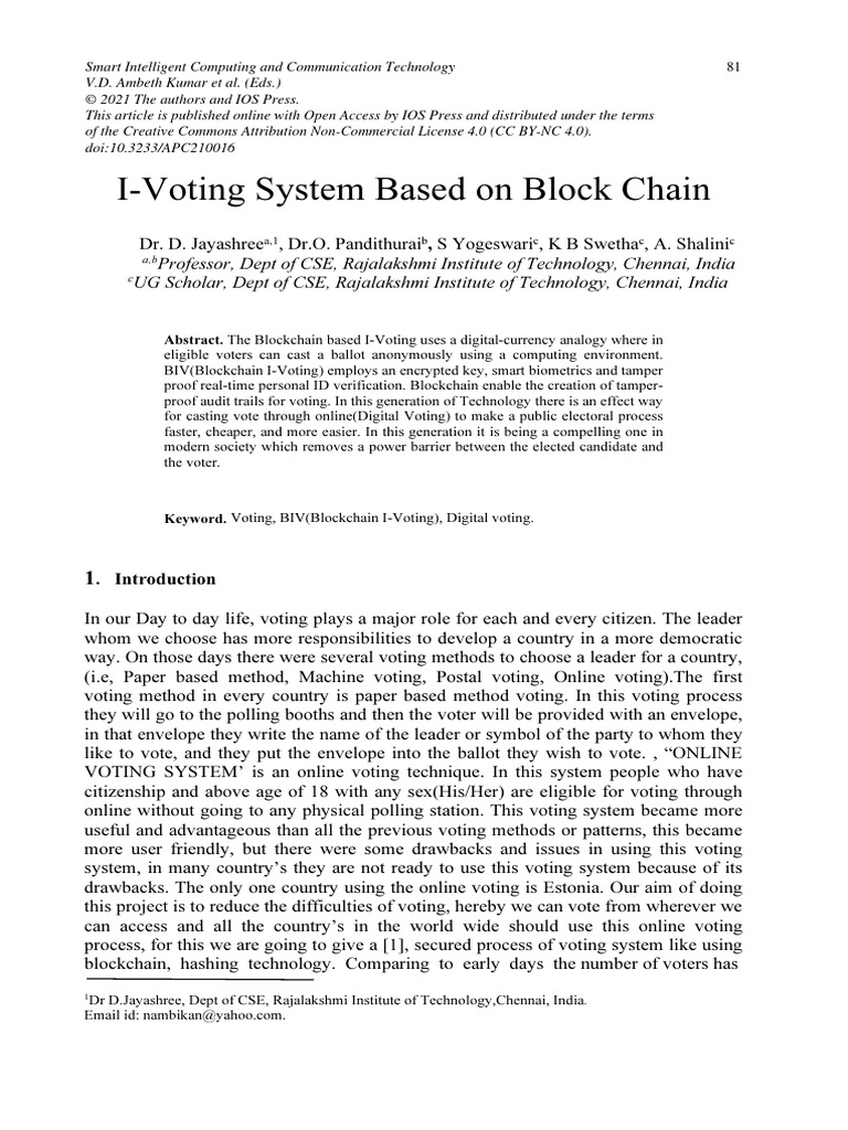 I-Voting System Based On Block Chain | PDF | Voting | Cryptography