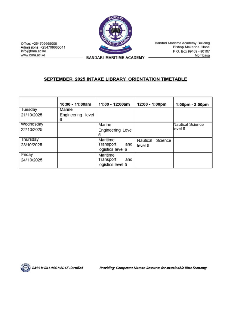 Orientation Timetable | PDF