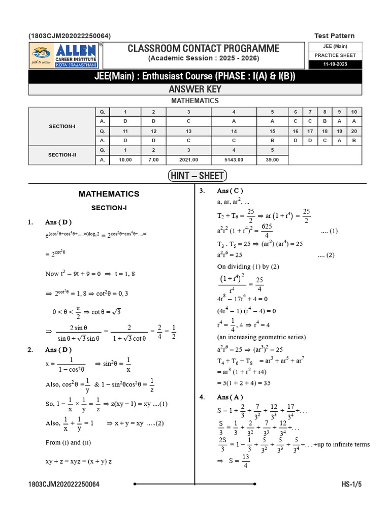 1110 - Sequance and Series - FINAL - ANS - HS | PDF | Mathematics