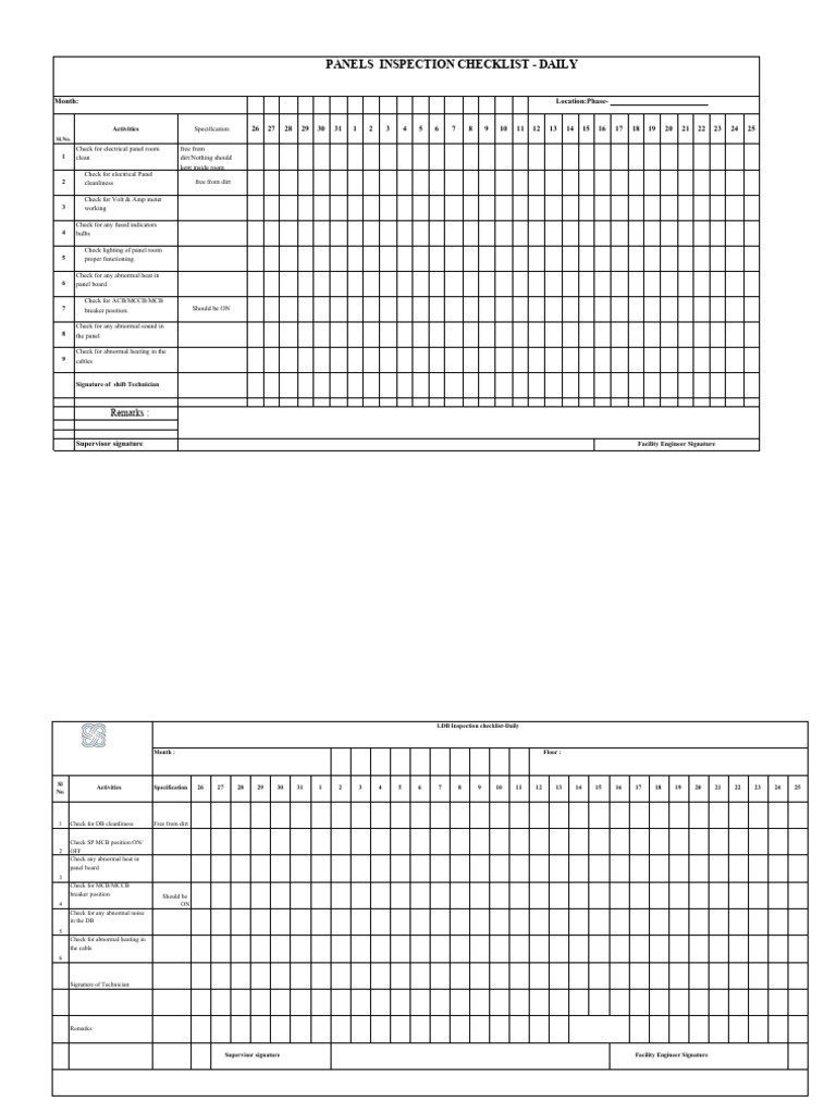 Daily Electrical Inspection Checklist | PDF | Electric Power ...