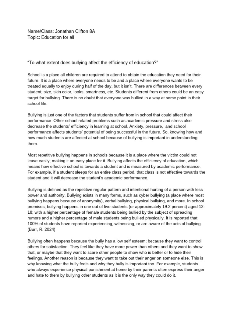 Impact of Bullying on Education Efficiency | PDF | Bullying | Mental Health