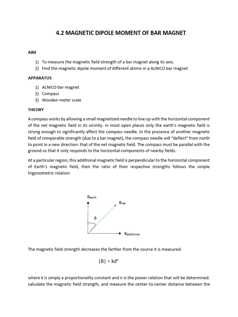 4.2 Magnetic Dipole Moment of Bar Magnet | PDF | Magnet | Magnetic Field
