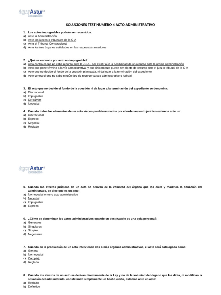 Soluciones Test Acto Administrativo | PDF | Juez | Gobierno