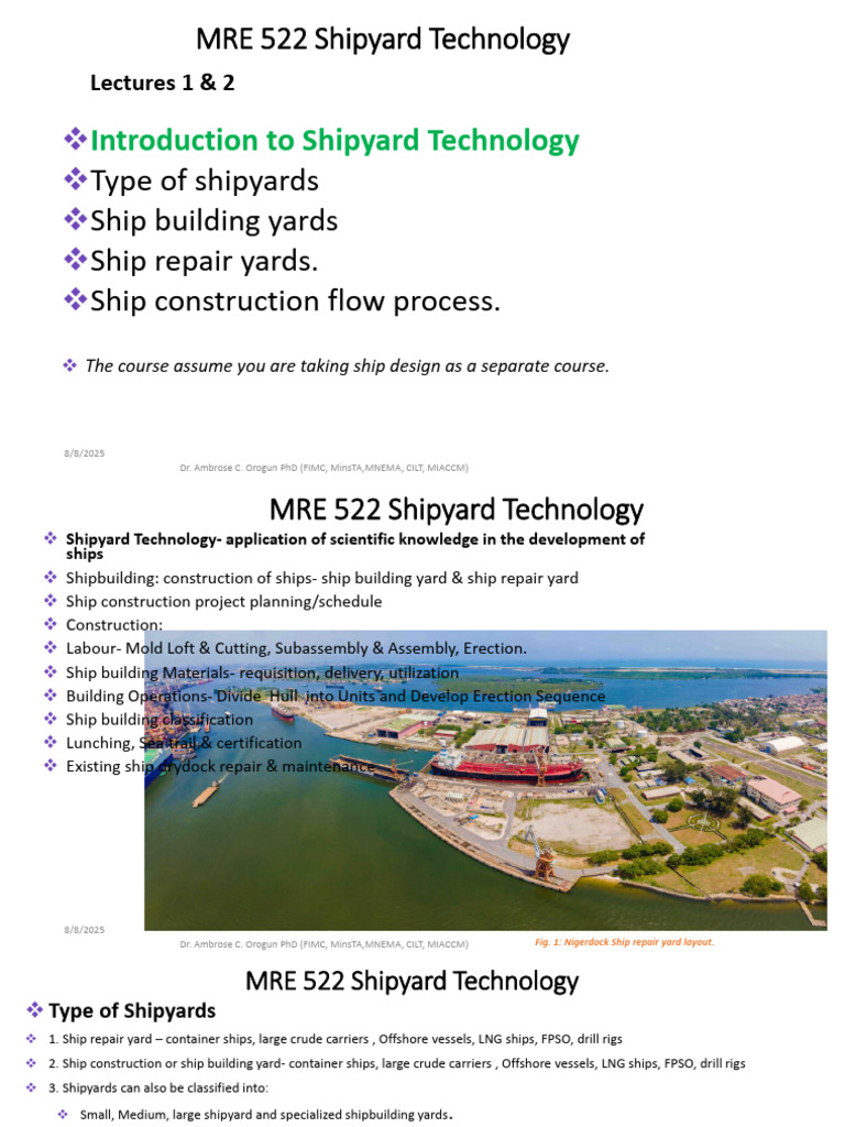 Lecture 1 & 2 Notes - MRE 522 Shipyard Technology - 8th Aug. 2025 | PDF ...
