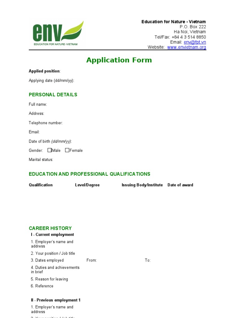 Application Form for Education for Nature | PDF | Employment | Science