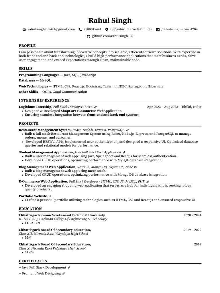 Full Stack Developer Portfolio of Rahul Singh | PDF | Web Application ...