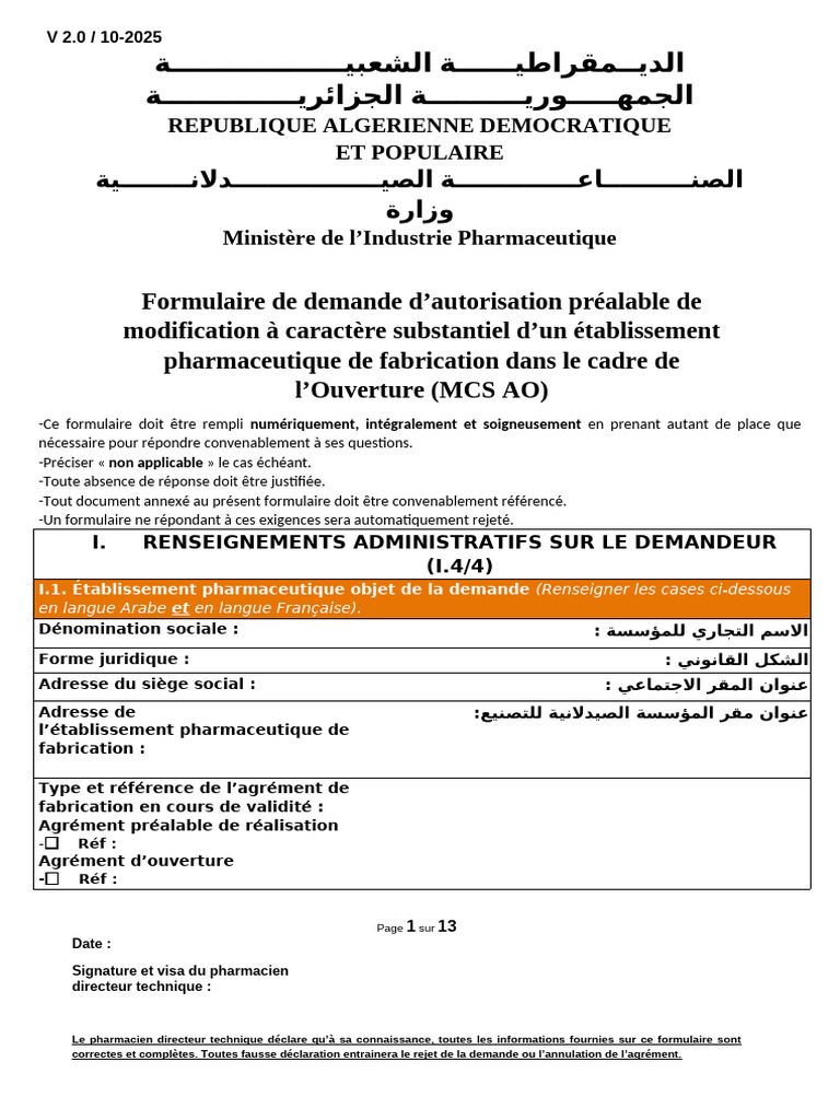 Demande de modification d'établissement pharmaceutique | PDF ...