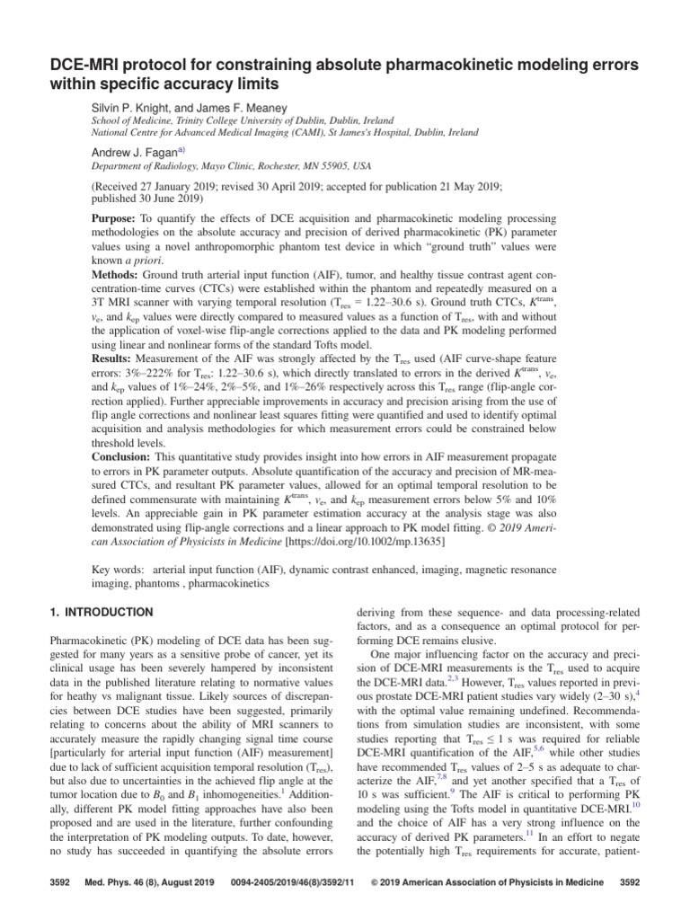 DCE-MRI Protocol for Accurate PK Modeling | PDF | Accuracy And ...