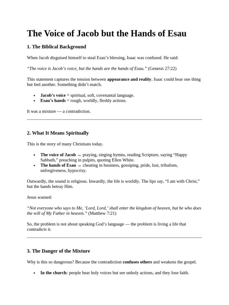 Jacob's Voice, Esau's Hands: A Call to Integrity | PDF | Jacob | Jesus