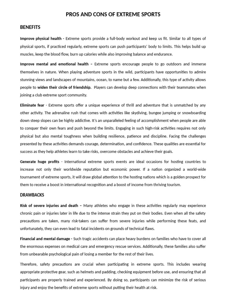Extreme Sports: Benefits and Risks | PDF
