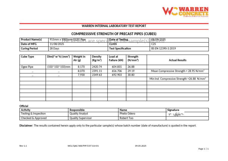Compressive Strength Test Report for OGEE Pipe | PDF