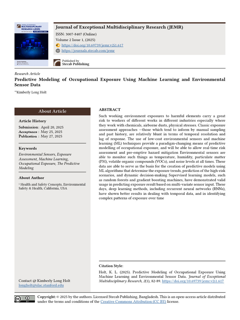 Predictive Modeling of Occupational Exposure Using Machine Learning and ...