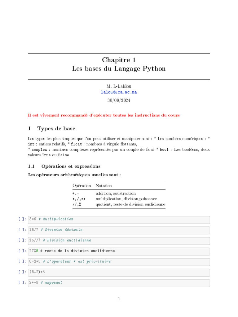 Introduction au Langage Python | PDF | Structure de contrôle | Division