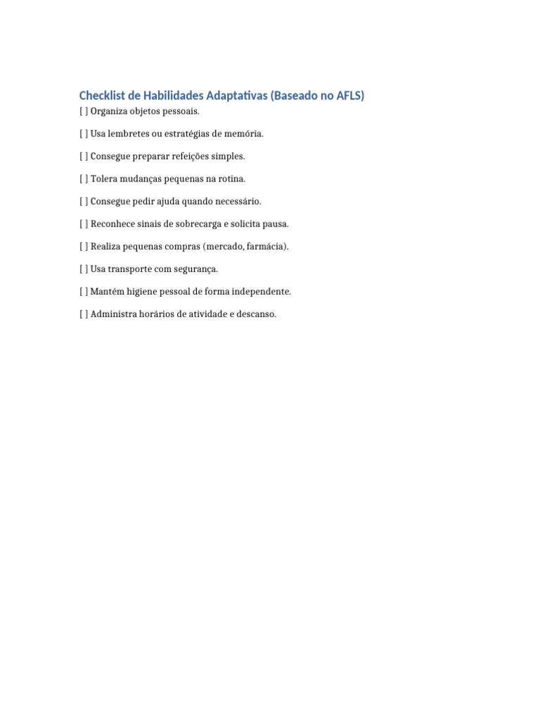 Checklist de Habilidades Adaptativas | PDF