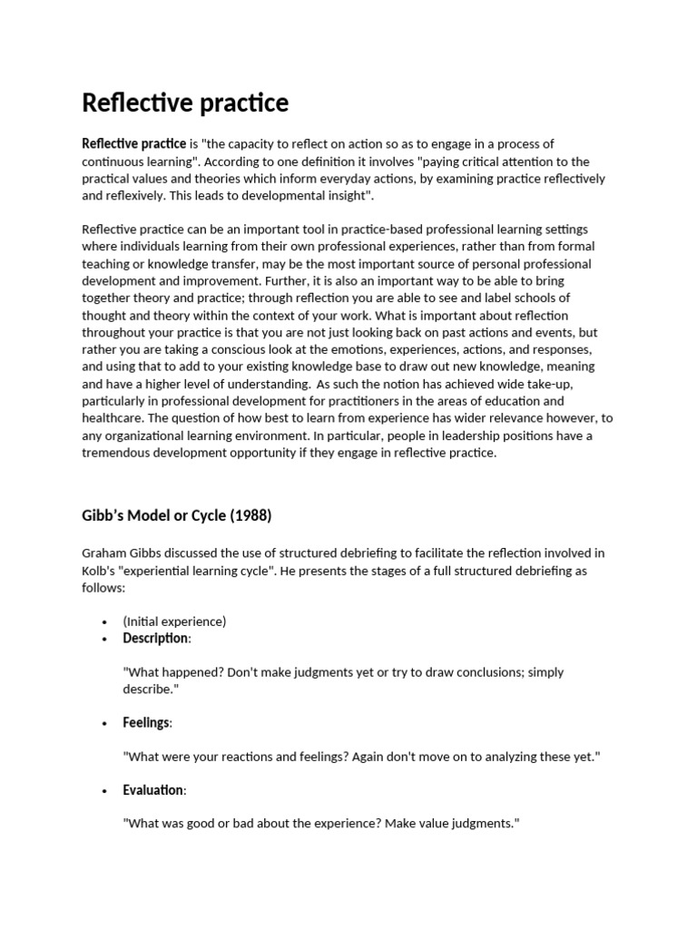 Gibbs Reflective Cycle in Practice | PDF | Reflective Practice ...