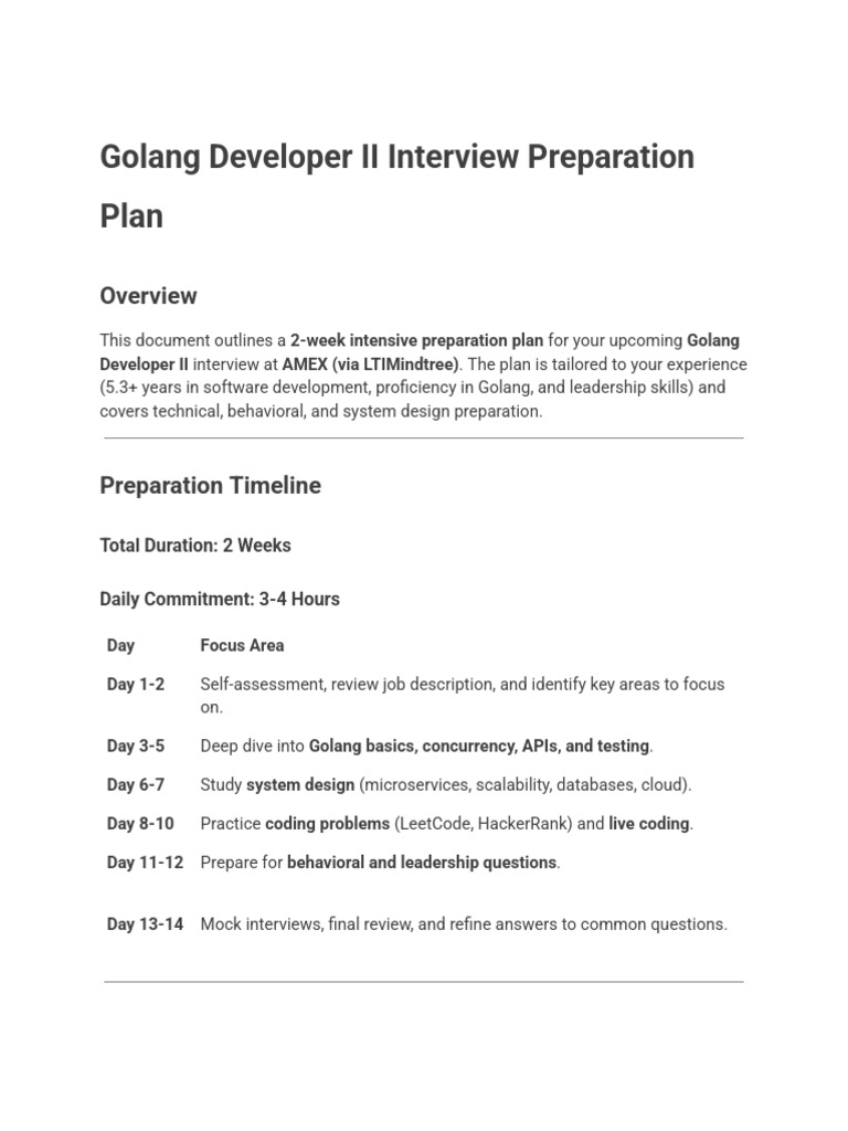 Golang Developer II Interview Preparation Plan | PDF | Databases ...