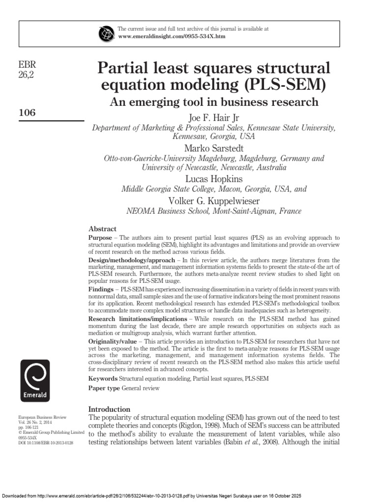 PLS-SEM: A Guide for Business Research | PDF | Structural Equation ...